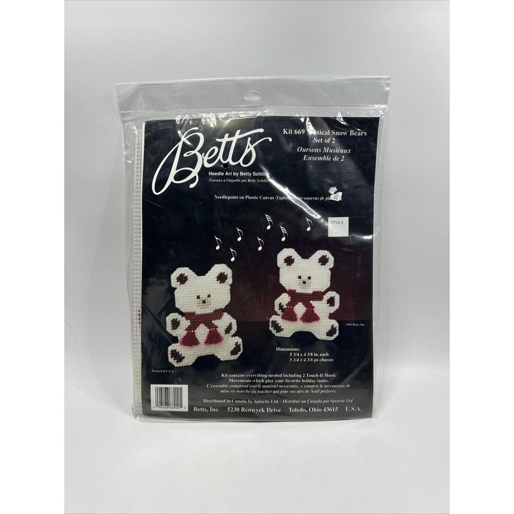Betts Musical Snow Bears Set of 2 Needlepoint Plastic Canvas #669